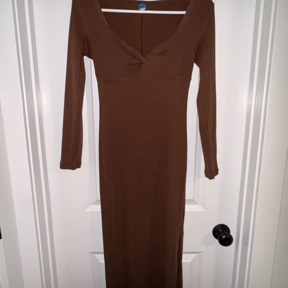 Old Navy Brown Long Sleeve Midi Bodycon Dress